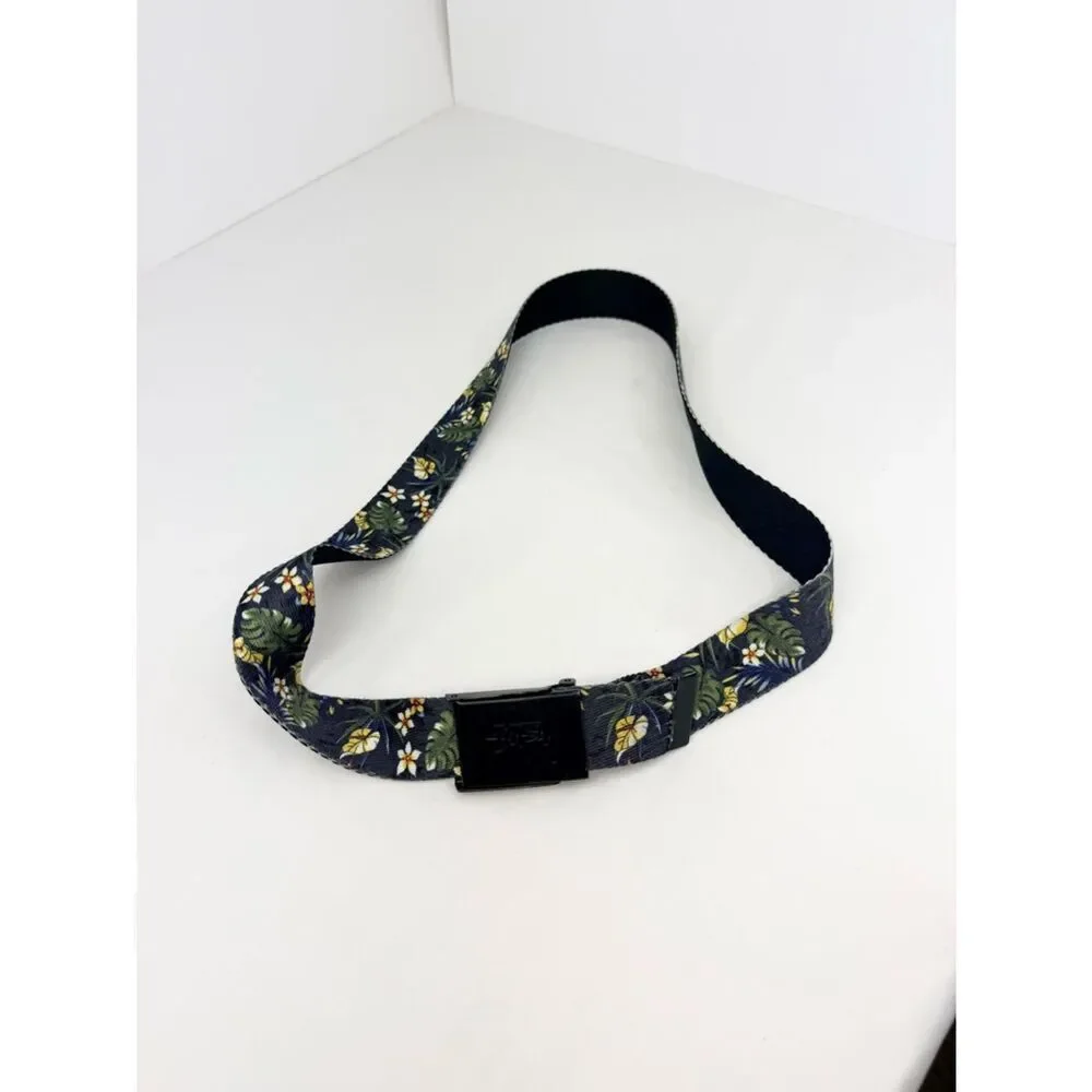 Stussy Navy Blue Yellow Tropical Floral Adjustable Nylon Unisex Belt